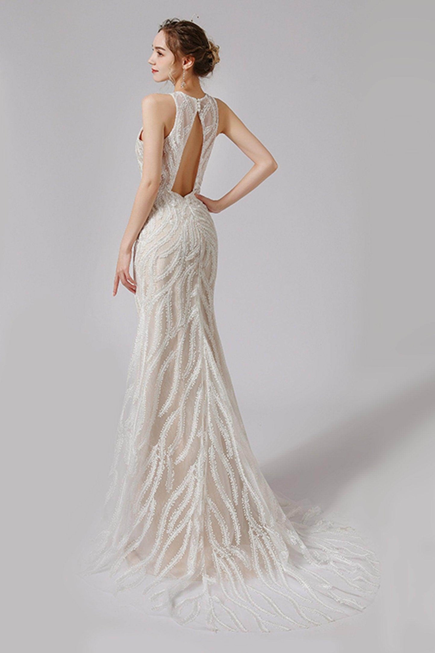 Trumpet-Mermaid Sweep-Brush Train Lace Wedding Dress CW2720