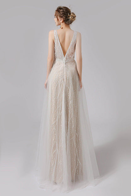 A-Line Floor Length Lace Tulle Wedding Dress CW2722