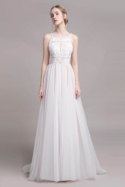 A-Line Sweep-Brush Train Lace Wedding Dress CW2765
