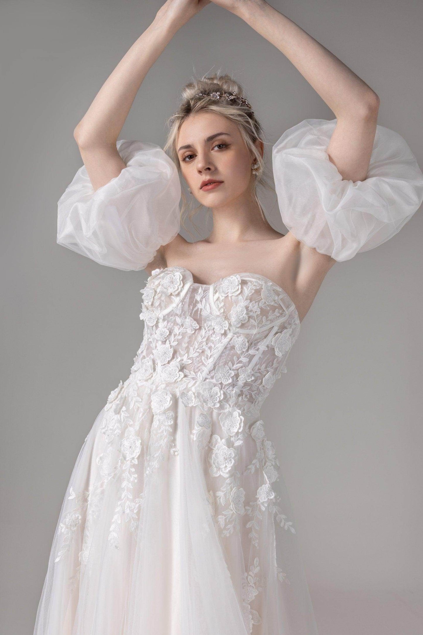 A-Line Court Train Lace Tulle Wedding Dress CW2794