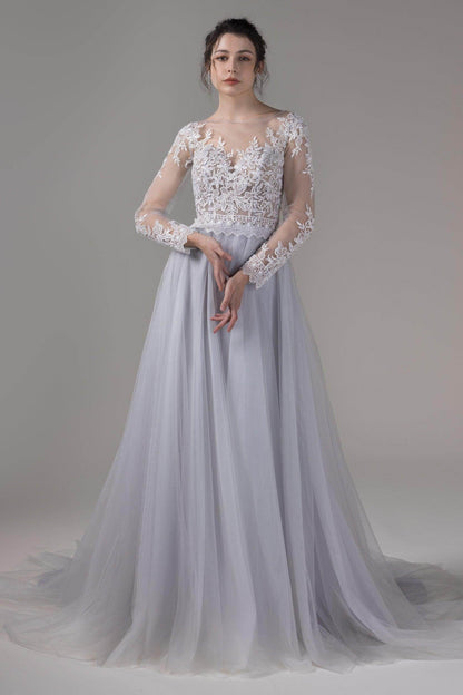 A-Line Chapel Train Lace Tulle Wedding Dress CW2809