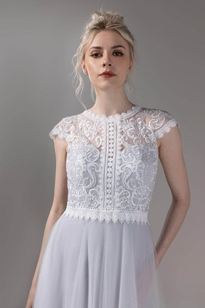 A-Line Court Train Lace Tulle Wedding Dress CW2812