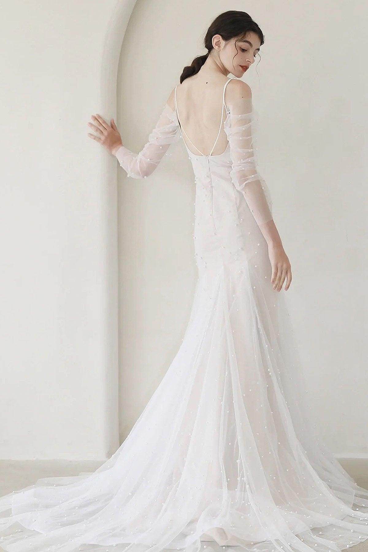 Trumpet-Mermaid Sweep-Brush Train Tulle Wedding Dress CW3053