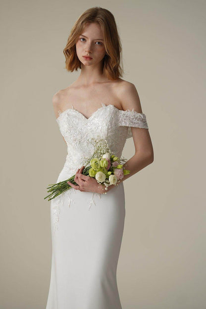 Mermaid Sweep-Brush Train Satin Lace Wedding Dress CW3087