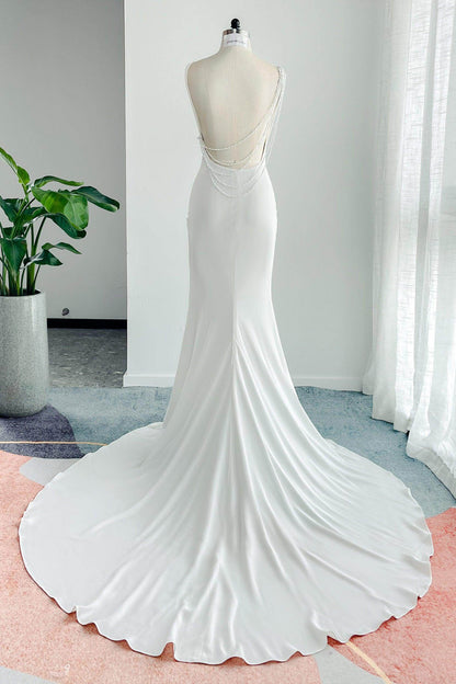 Trumpet-Mermaid Court Train Stretch Satin Wedding Dress CW3136