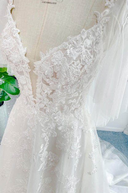 A-Line Court Train Lace Tulle Wedding Dress CW3160
