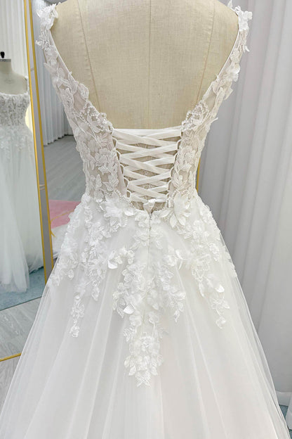 A-Line Court Train Lace Tulle Wedding Dress CW3227