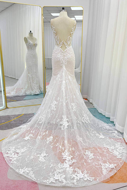 Trumpet-Mermaid Chapel Train Lace Tulle Wedding Dress CW3230