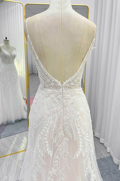 A-Line Court Train Lace Tulle Wedding Dress CW3243
