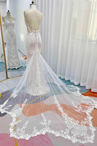 Trumpet-Mermaid Chapel Train Lace Tulle Wedding Dress CW3249