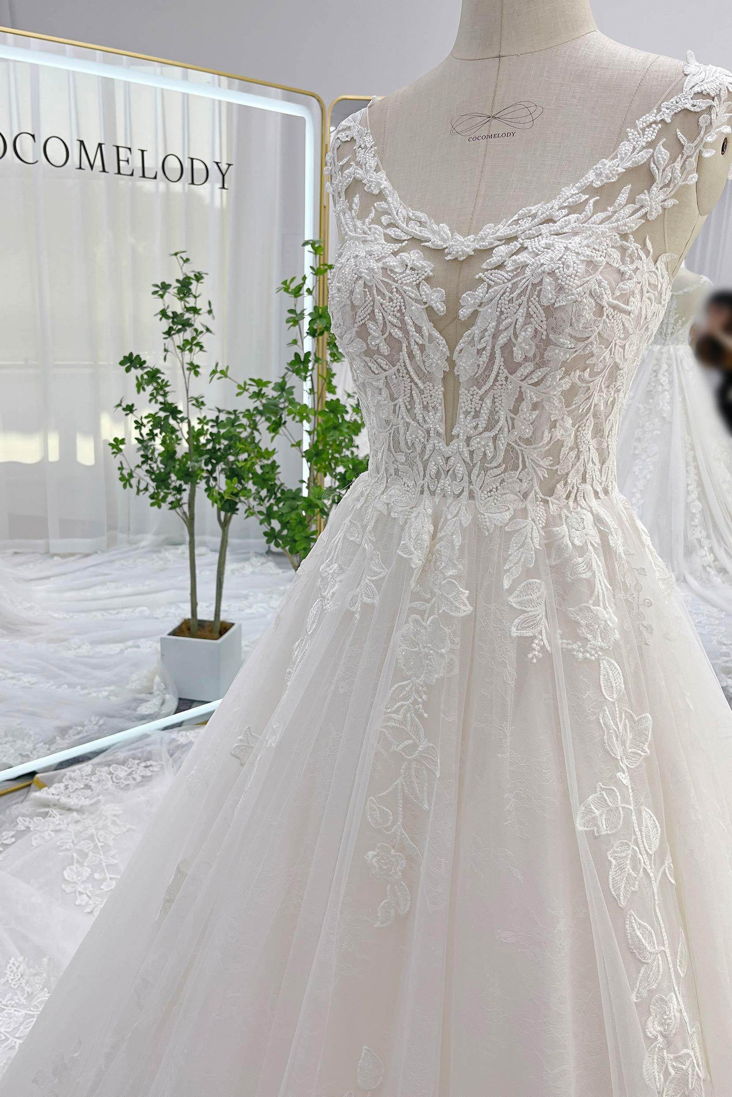 Ball Gown Cathedral Train Lace Tulle Wedding Dress CW3259