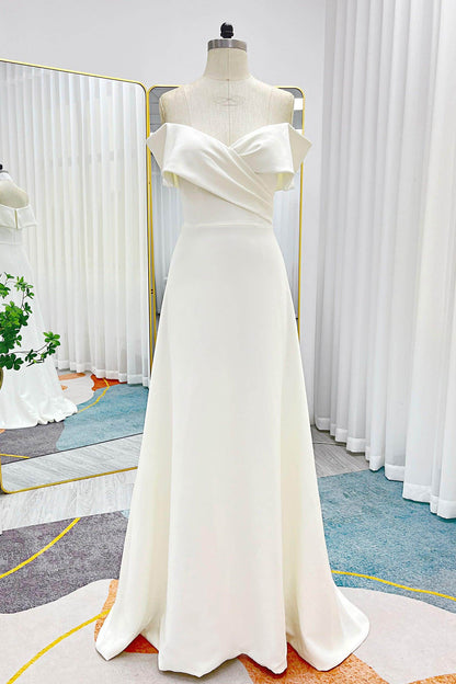 A-Line Sweep-Brush Train Stretch Satin Wedding Dress CW3286