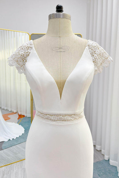 Trumpet-Mermaid Court Train Stretch Satin Wedding Dress CW3288