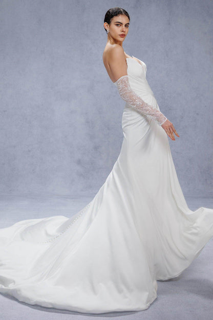 Trumpet-Mermaid Court Train Satin Wedding Dress CW3328