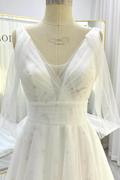A-Line Court Train Glitter Wedding Dress CW3333