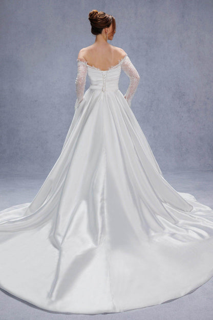 A-Line Court Train Mikado Lace Wedding Dress CW3335