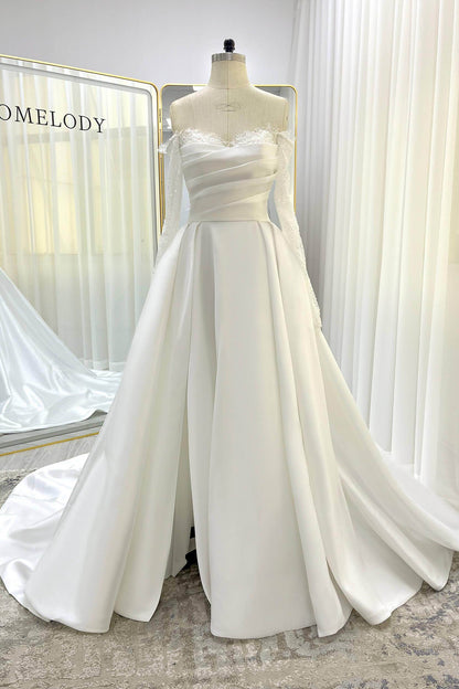 A-Line Court Train Mikado Lace Wedding Dress CW3335