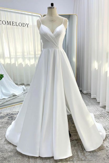 A-Line Court Train Satin Tulle Wedding Dress CW3336
