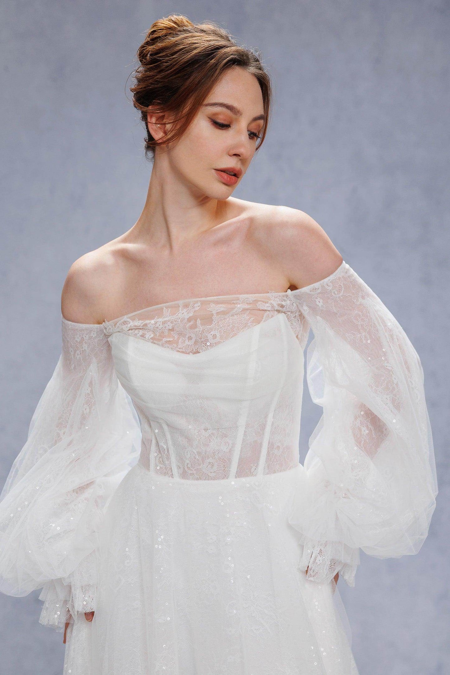 A-Line Court Train Lace Tulle Wedding Dress CW3337