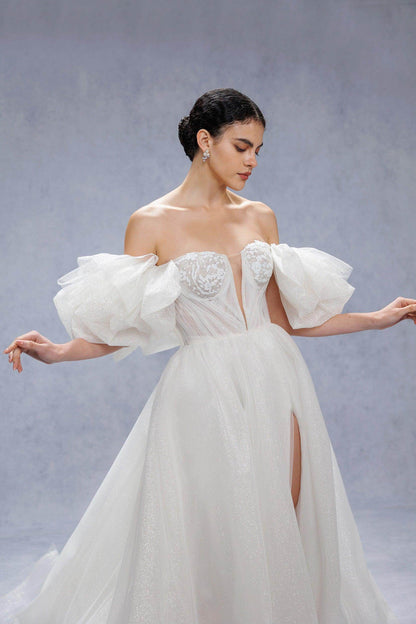 A-Line Court Train Glitter Wedding Dress CW3342