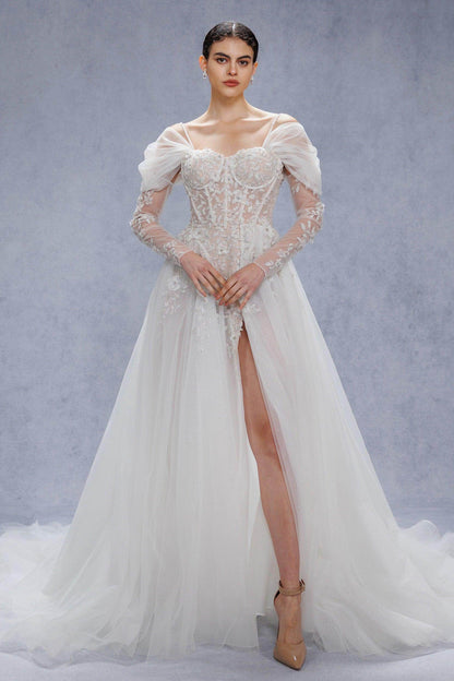 A-Line Court Train Tulle Wedding Dress CW3343