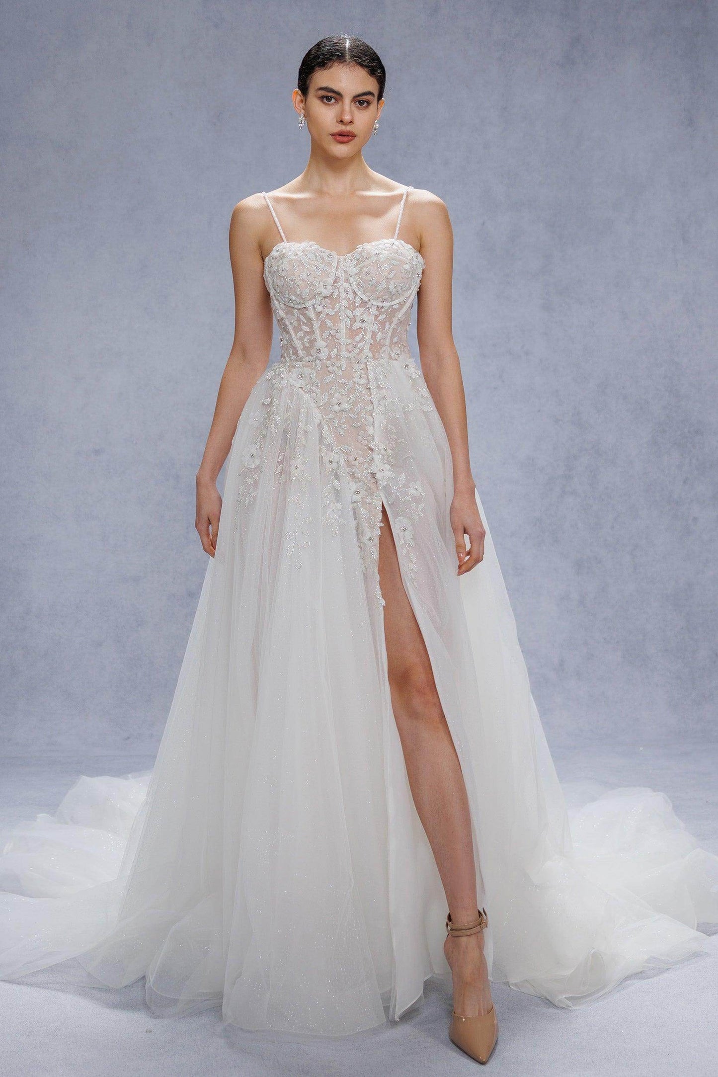 A-Line Court Train Tulle Wedding Dress CW3343