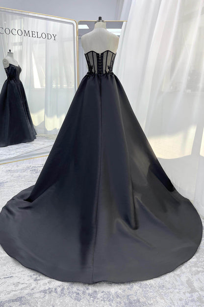 A-Line Court Train Mikado Tulle Wedding Dress CW3350