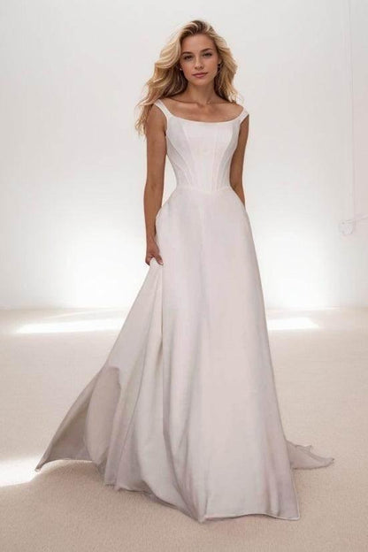 A-Line Sweep-Brush Train Elastic Cloth Wedding Dress CW3441