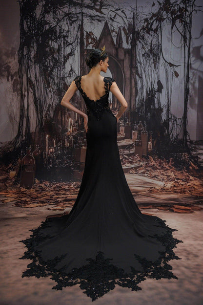 Trumpet-Mermaid Chapel Train Stretch Satin Lace Wedding Dress CW3530