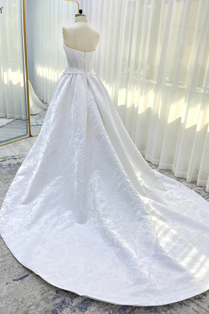 Ball Gown Court Train Jacquard Satin Wedding Dress CW3531