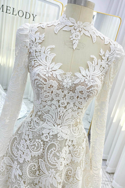 A-Line Court Train Lace Tulle Wedding Dress CW3538