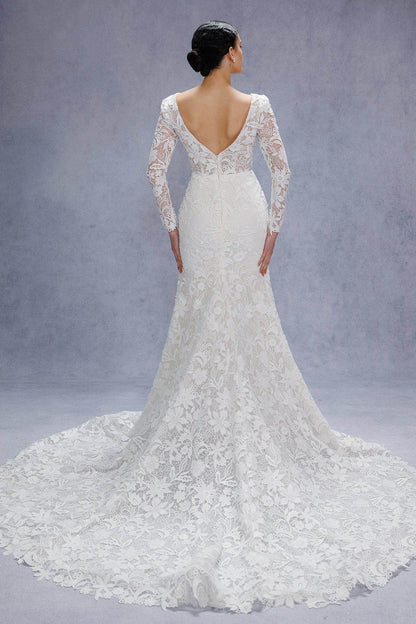 Trumpet-Mermaid Court Train Lace Tulle Wedding Dress CW3540