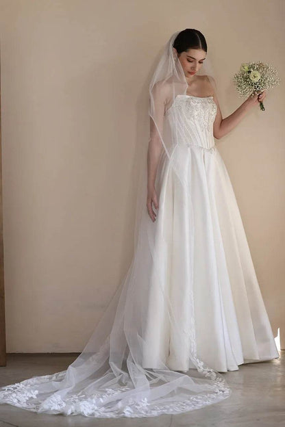 A-Line Floor Length Satin Wedding Dress CW3549