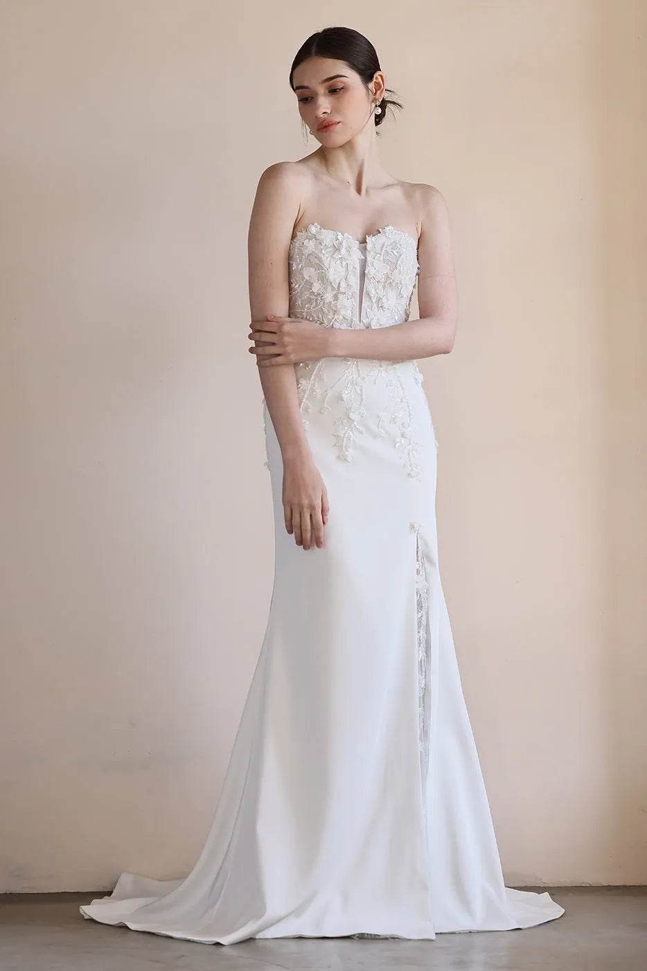 Trumpet-Mermaid Sweep-Brush Train Satin Lace Wedding Dress CW3551