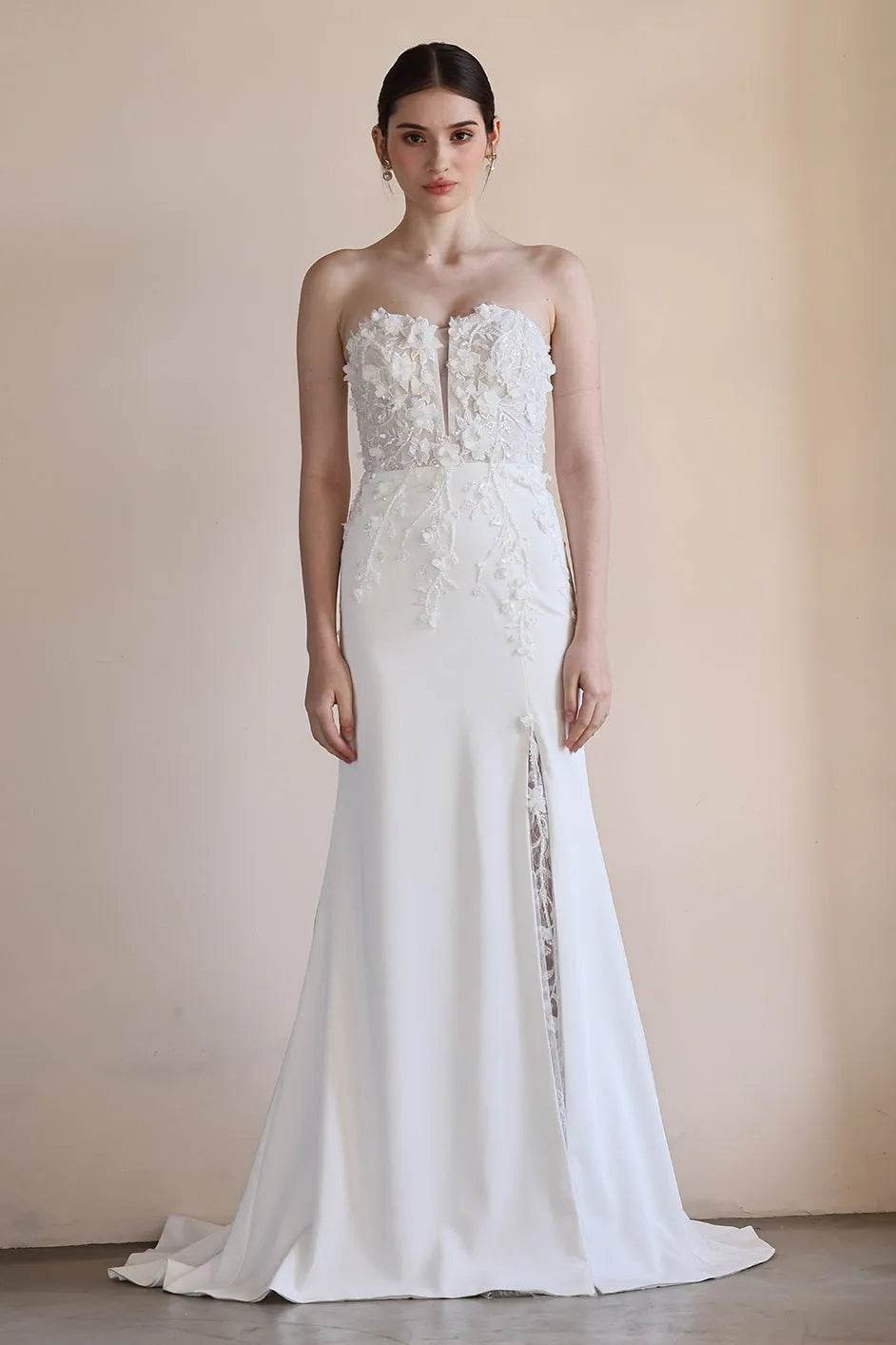 Trumpet-Mermaid Sweep-Brush Train Satin Lace Wedding Dress CW3551