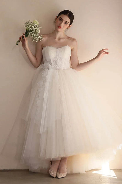 A-Line Floor Length Lace Tulle Wedding Dress CW3554
