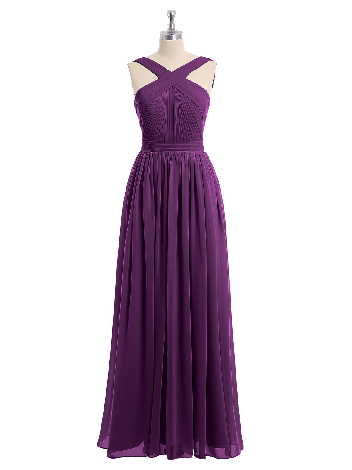 Cross Front Chiffon Long Dress with Bow Grape