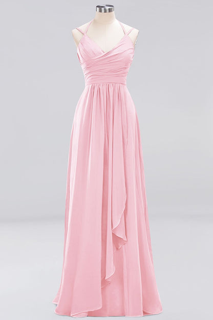 A-line Spaghetti Straps Sleeveless Ruffles Floor-Length Bridesmaid Dresses