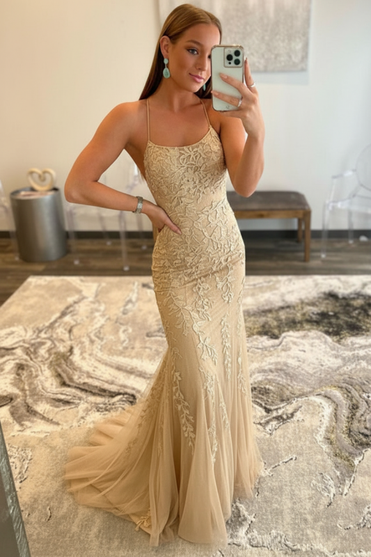 Mint Green Lace Mermaid Backless Long Prom Dresses Sleeveless Evening Dresses