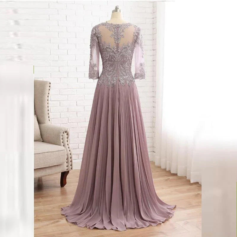 Elegant lace jewelry collar with 3/4 sleeves Mother of the Bride Dresses