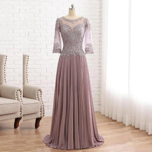 Elegant lace jewelry collar with 3/4 sleeves Mother of the Bride Dresses