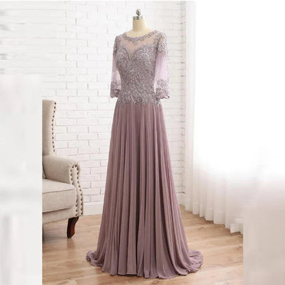 Elegant lace jewelry collar with 3/4 sleeves Mother of the Bride Dresses