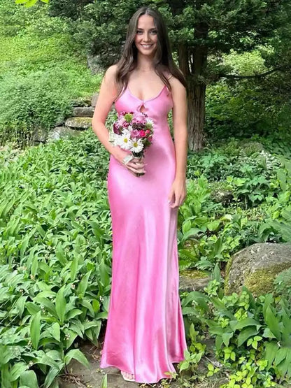 Charming mermaid and floor round neck keyhole sleeveless lace up back Prom Dresses