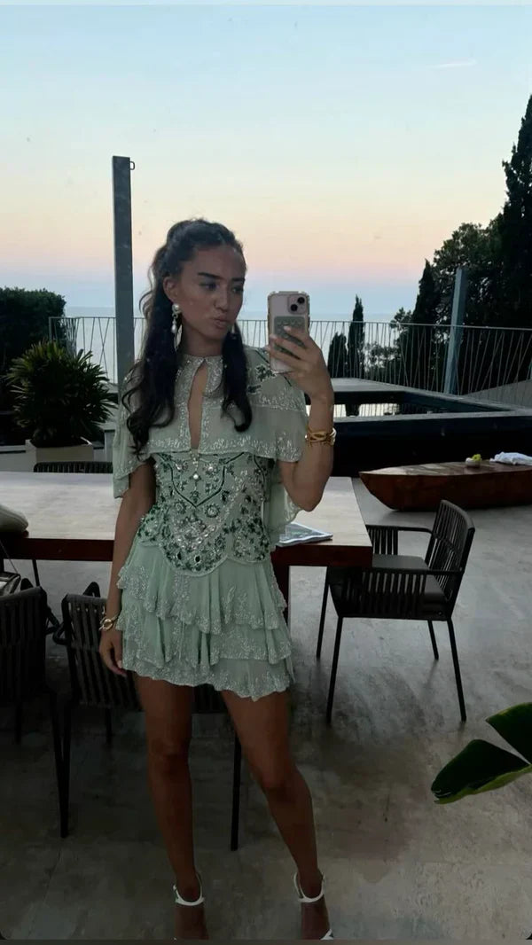 Vintage Embroidery Beaded Homecoming Dress A-Line Backless Party Dress Short Cocktail Dress HZ1024