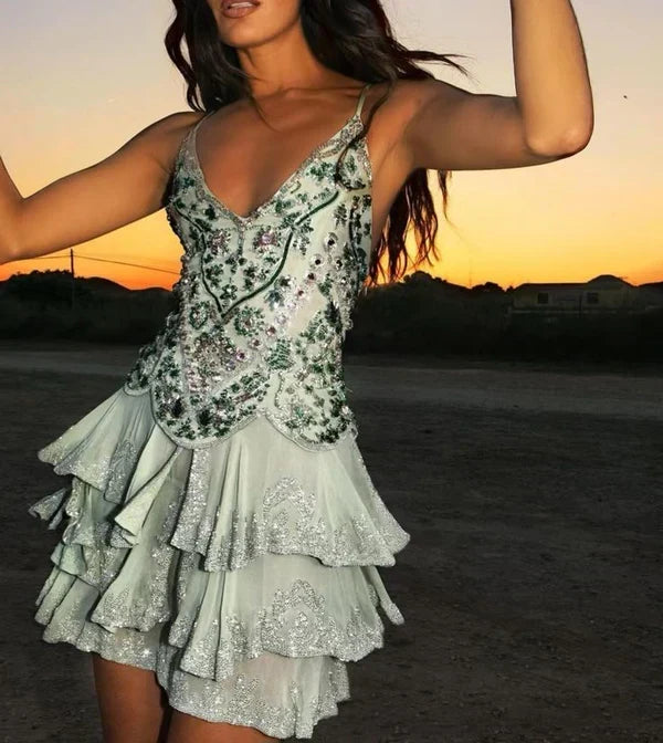 Vintage Embroidery Beaded Homecoming Dress A-Line Backless Party Dress Short Cocktail Dress HZ1024