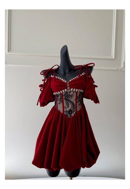 Aesthetic Ball Gown Burgundy Velvet Short Mini Feathers Formal Homecoming Dress Short Cocktail Outfits Graduation Dress Mini Hoco Dress DH2294