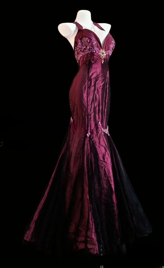 Chic Grape Long  Prom Dress Satin Halter Birthday Dress Mermaid Sleeveless Evening Dress DP04897