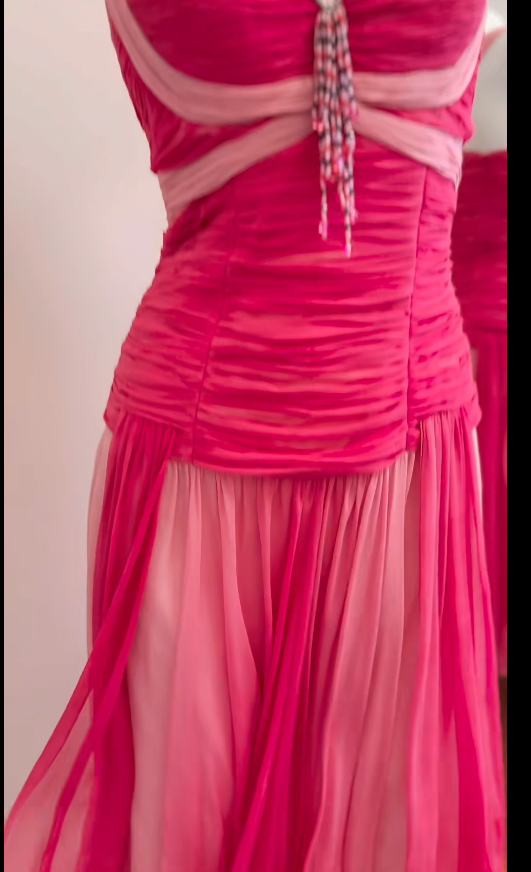 Vintage Pink Short Prom Dress Straps Sheath Evening Dress Chiffon Sleeveless Birthday Dress DP04962