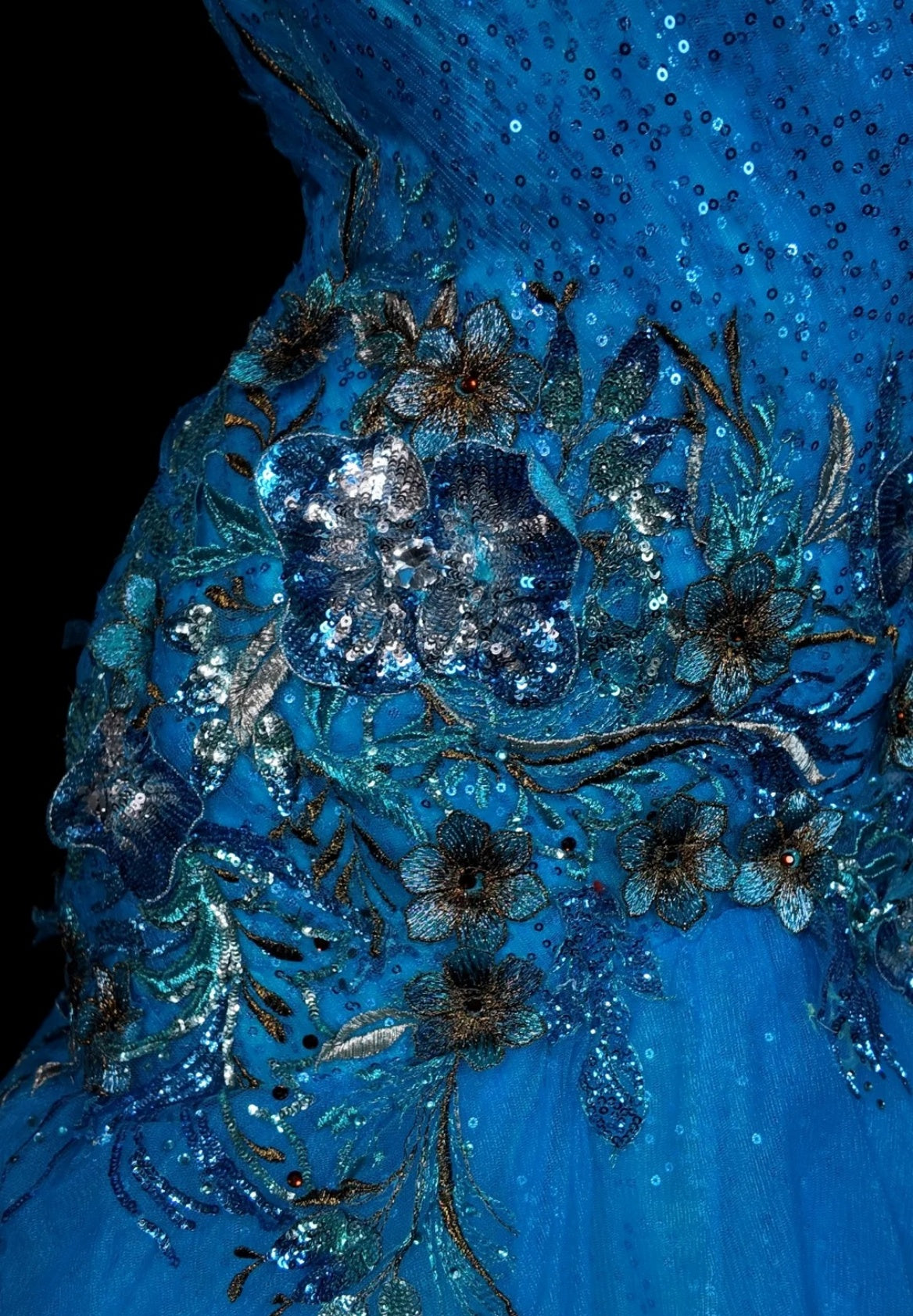 Sweet  Blue Prom Dress Strapless Tulle Sequins Appliques Mermaid  Long Evening Dress DP05035