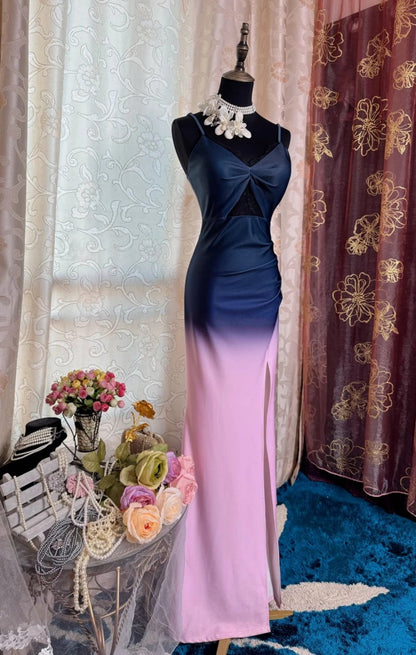 Vintage Pink Prom Dress Straps Sheath Evening Dress Satin  Formal Dress DP05058
